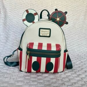 Disney Parks Loungefly Jungle Cruise Red and White Striped Mini Backpack